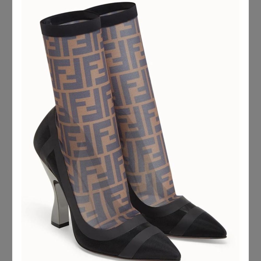 Fendi Brown/Black Colibrì Ff Motif Sock Boots Pumps
